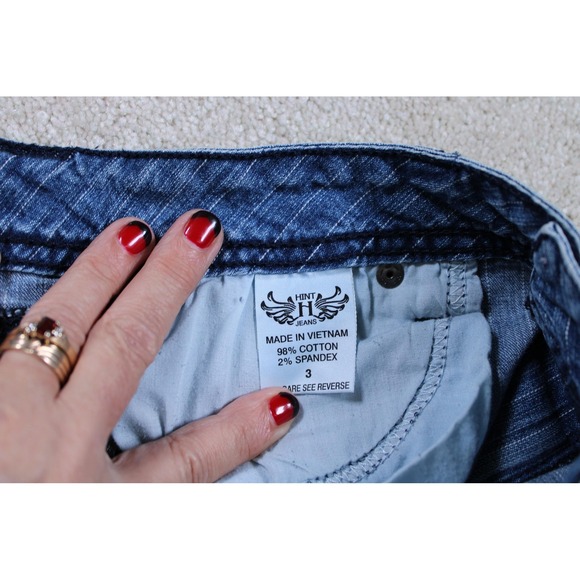 Hint Jeans Skirt Womens 3 Blue Denim Mini Chain Punk Y2K Grunge Goth 2000s Edge - Picture 5 of 8